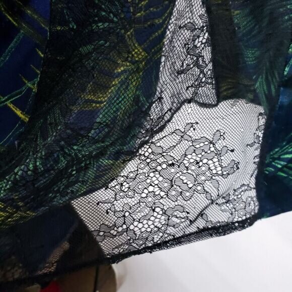 Victoria's Secret Satin Slip Dress Womens L Tropical Sheer Lace Deep V Sexy - Picture 8 of 11